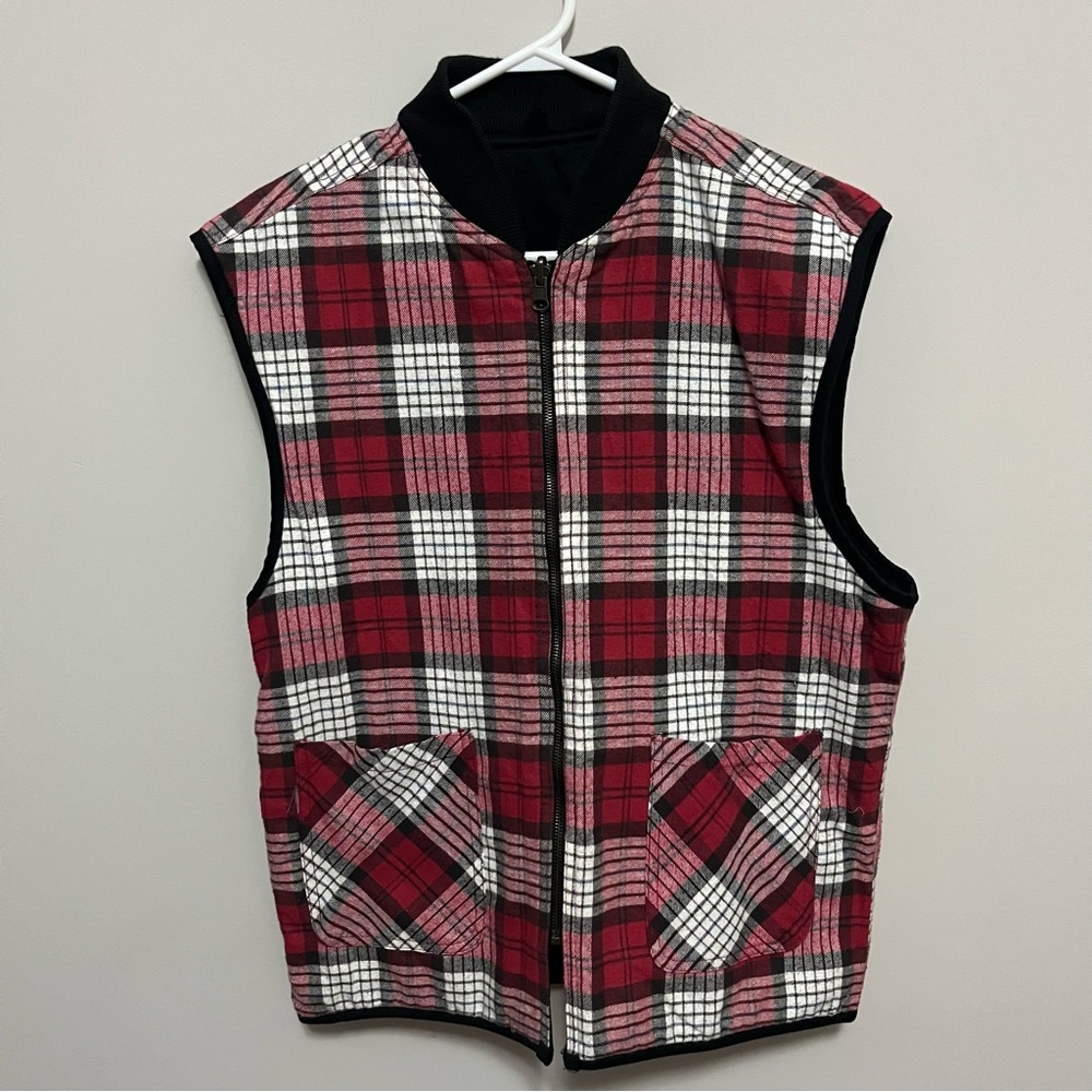 Men's Red Plaid Reversible Sleeveless Jacket